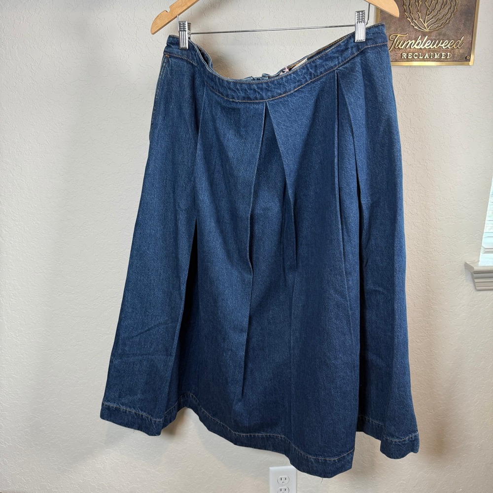 Boden Denim Midi Skirt Pleated Dark Wash Full A-Line Zipper Women US 16-18 - Picture 6 of 9